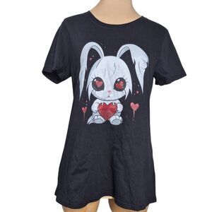 Gildan Black Emo Goth Bunny Cotton Tee Size Small